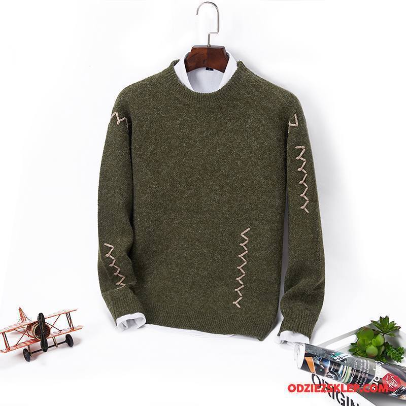 Męskie Swetry Sweter Zima Okrągły Dekolt Jesień Pullover Długi Rękaw Zielony Tanie